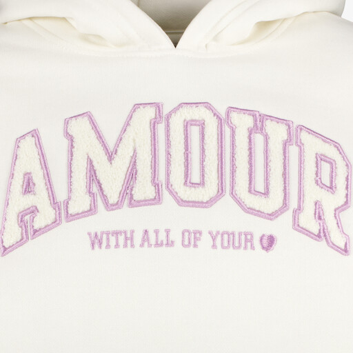 Meisjes hoodie met opdruk en teddy details beige