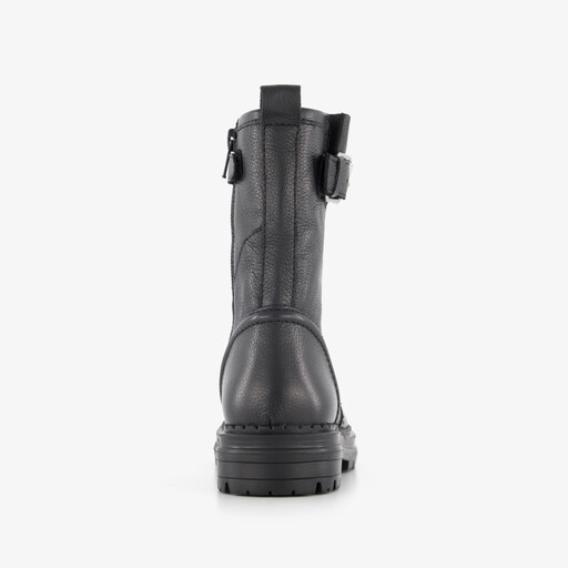 Leren meisjes boots met gesp zwart