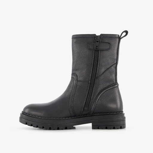 Leren meisjes boots met gesp zwart