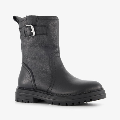 Leren meisjes boots met gesp zwart