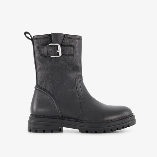 Leren meisjes boots met gesp zwart