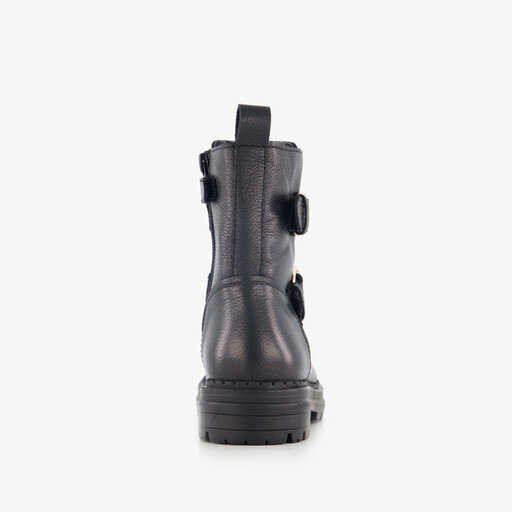Leren meisjes biker boots zwart