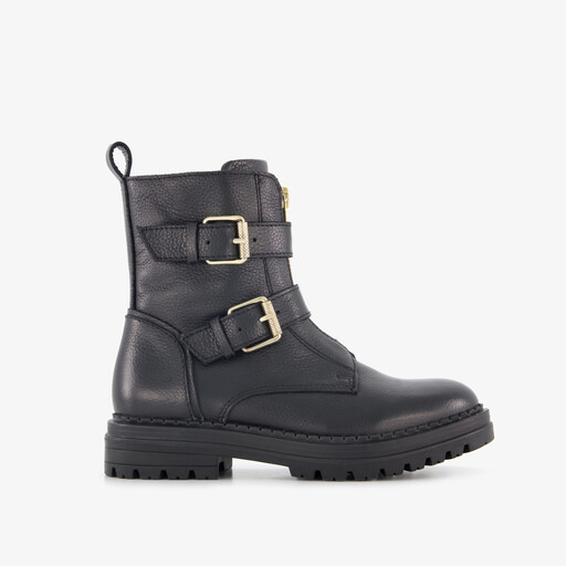 Leren meisjes biker boots zwart