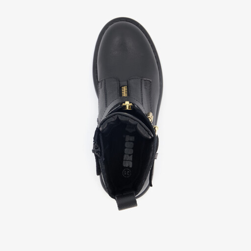 Leren meisjes biker boots zwart