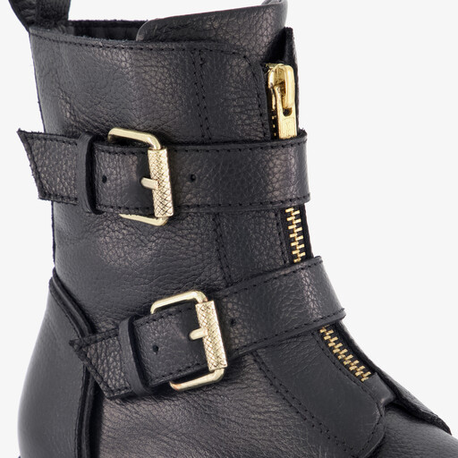 Leren meisjes biker boots zwart