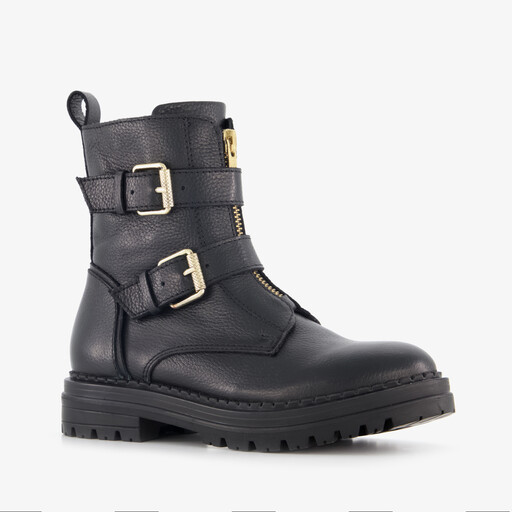 Leren meisjes biker boots zwart