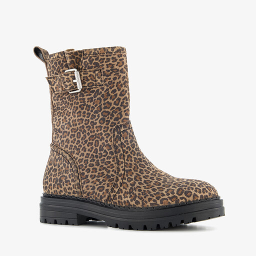 Leren meisjes boots met luipaardrint