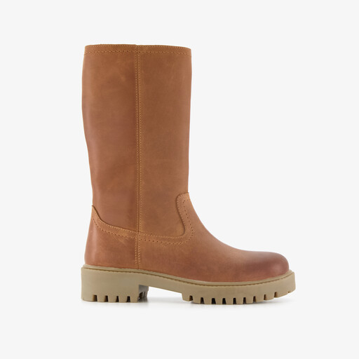 Gevoerde leren meisjes laarzen cognac bruin