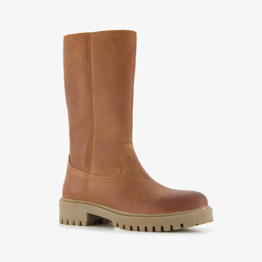 Gevoerde leren meisjes laarzen cognac bruin