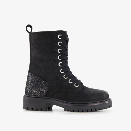 Suède meisjes veterboots zwart