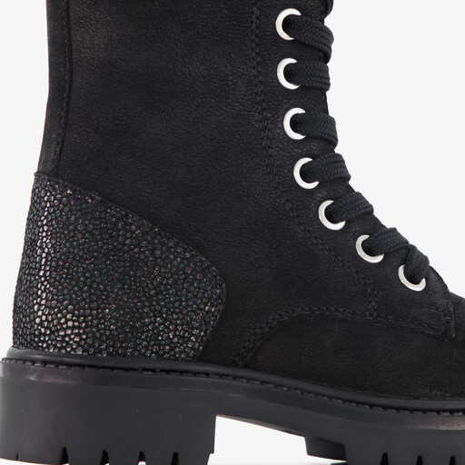 Suède meisjes veterboots zwart