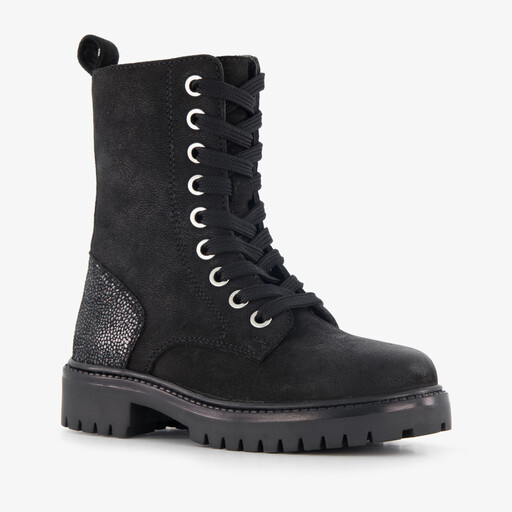 Suède meisjes veterboots zwart