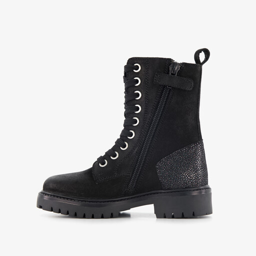 Suède meisjes veterboots zwart