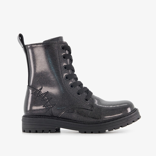 Meisjes veterboots met glitters zwart
