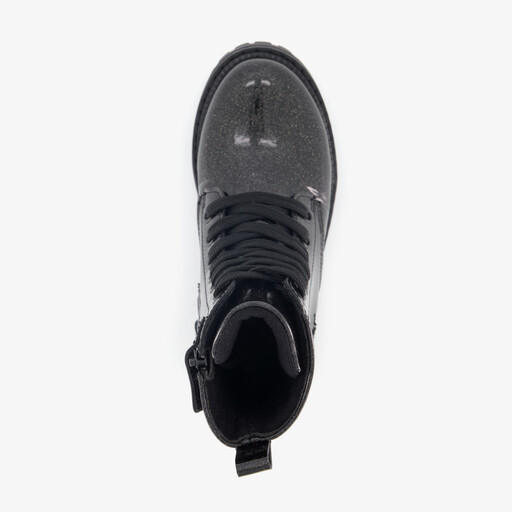 Meisjes veterboots met glitters zwart