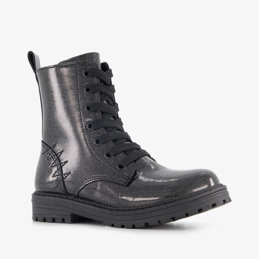 Meisjes veterboots met glitters zwart
