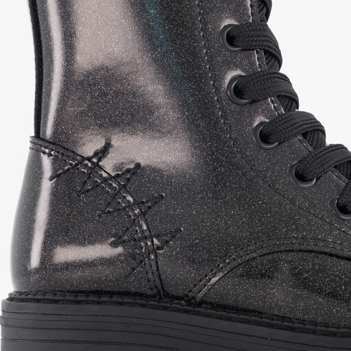Meisjes veterboots met glitters zwart
