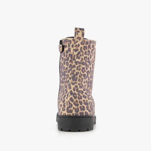 Meisjes veterboots met panterprint bruin