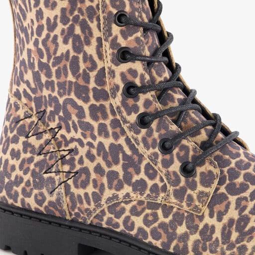 Meisjes veterboots met panterprint bruin