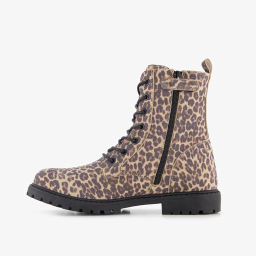Meisjes veterboots met panterprint bruin