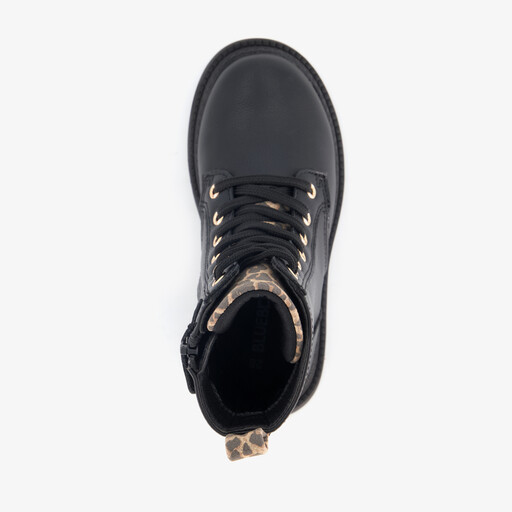 Meisjes veterboots met luipaardprint zwart