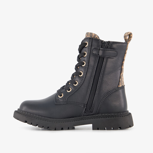 Meisjes veterboots met luipaardprint zwart