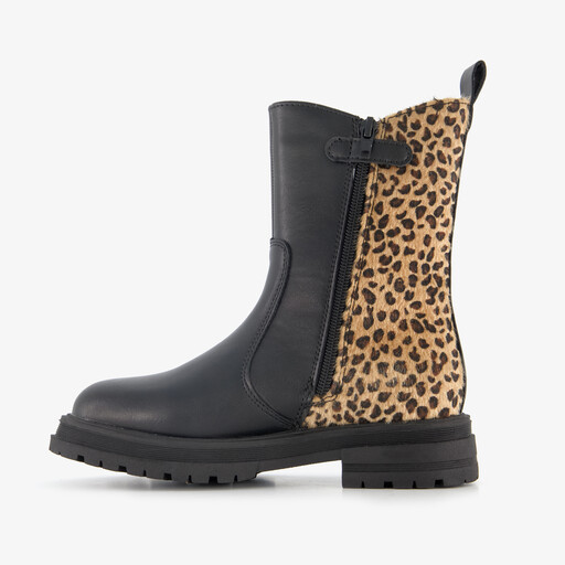 Meisjes Chelsea boot met luipaardprint zwart