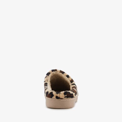 Dames pantoffels met panterprint en een smiley bruin