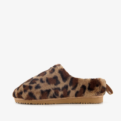 Dames pantoffels met panterprint bruin beige