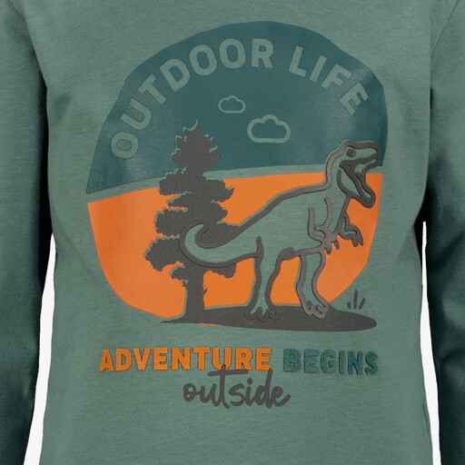 Jongens shirt met lange mouwen en T-rex groen