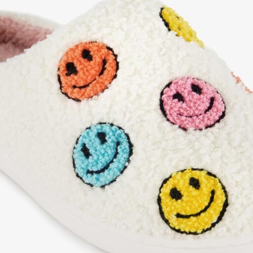 Dames teddy pantoffels met smileys beige