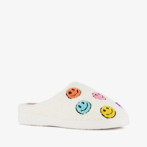 Dames teddy pantoffels met smileys beige
