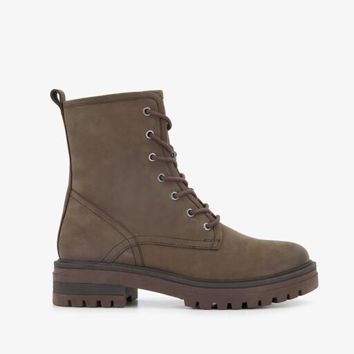 Leren dames veterboots donkerbruin