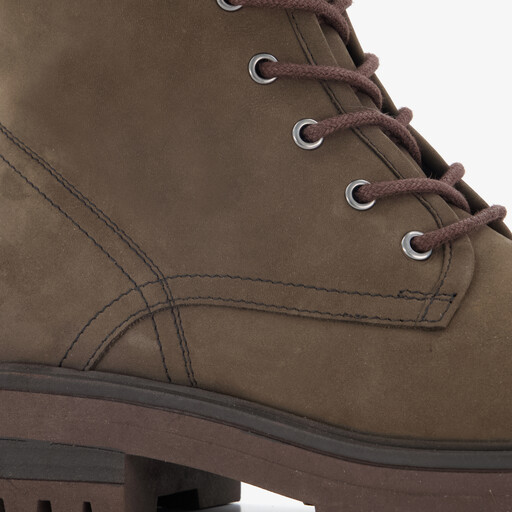 Leren dames veterboots donkerbruin