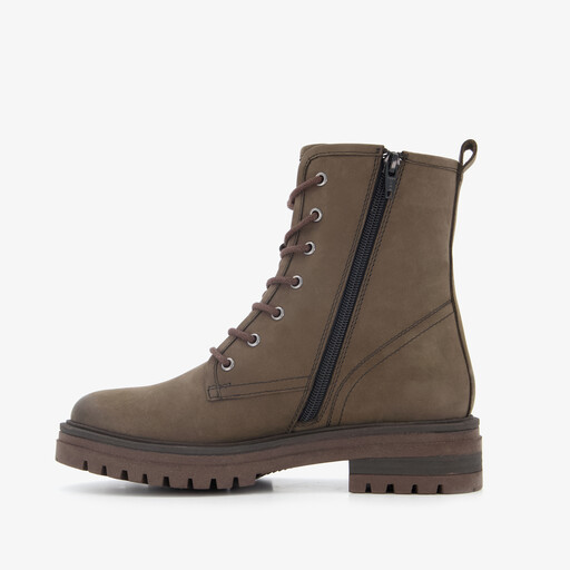 Leren dames veterboots donkerbruin