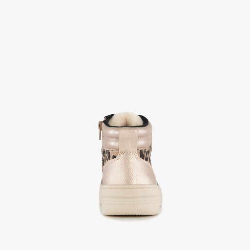 Hoge meisjes sneakers met panterprint beige parelmoer