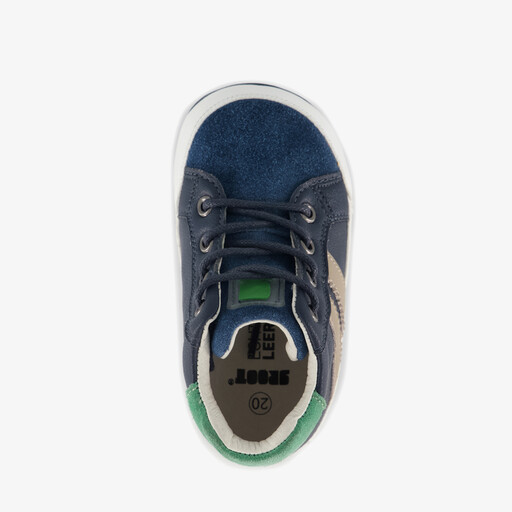 Leren babyschoenen met strepen donkerblauw