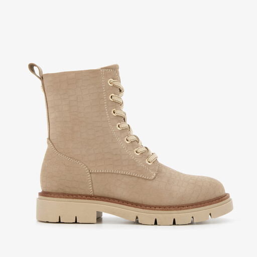 Dames croco veterboots beige