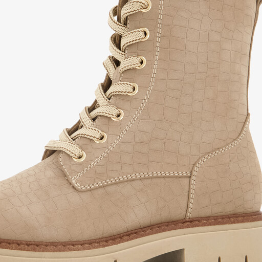 Dames croco veterboots beige