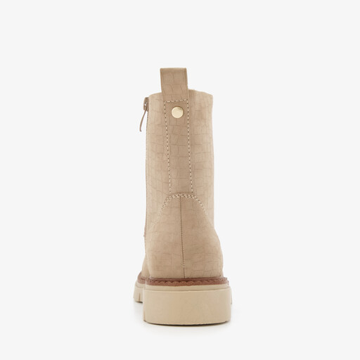 Dames croco veterboots beige