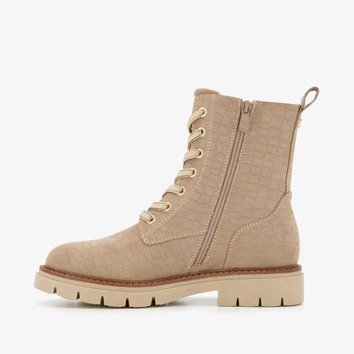 Dames croco veterboots beige