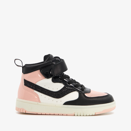 Hoge meisjes sneakers met lak zwart roze