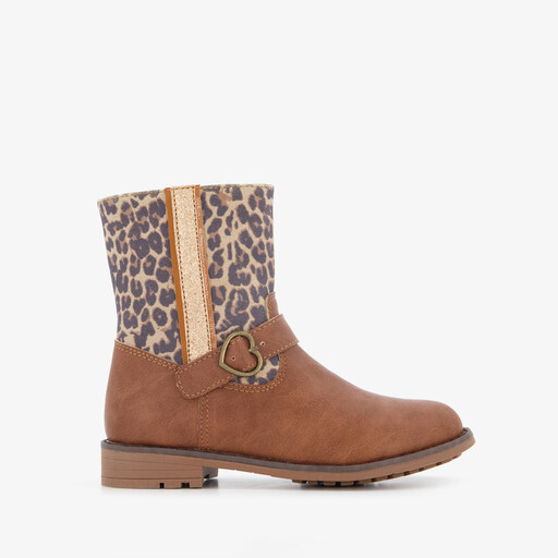 Meisjes enkellaarsjes met luipaardprint cognac