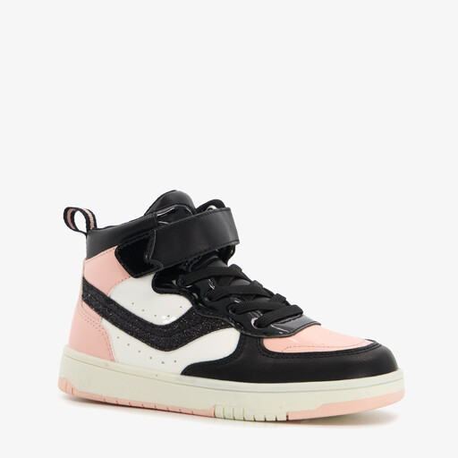 Hoge meisjes sneakers met lak zwart roze