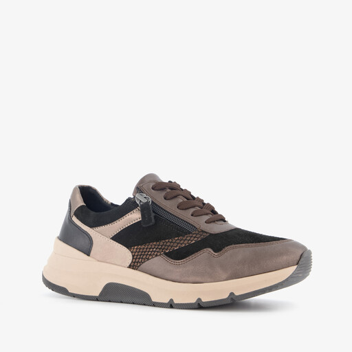 Leren dames sneakers zwart bruin