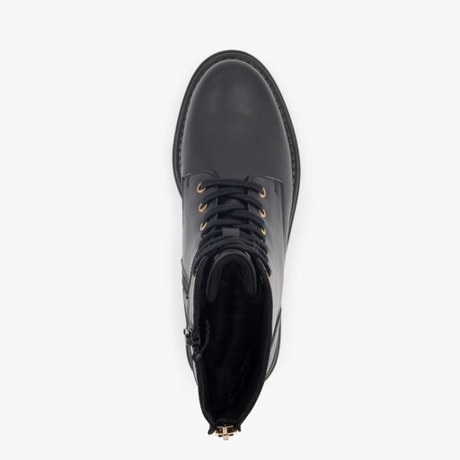 Leren dames veterboots met rits zwart