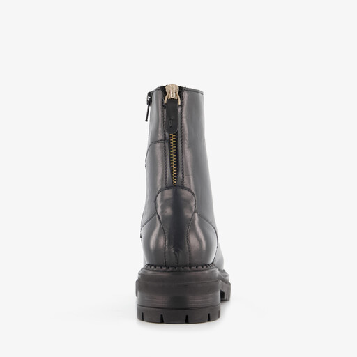 Leren dames veterboots met rits zwart