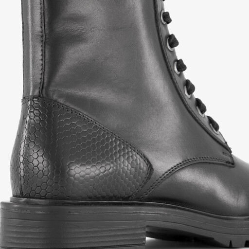 Leren dames veterboots zwart