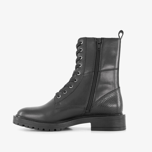 Leren dames veterboots zwart