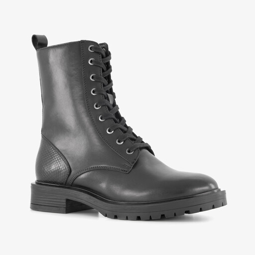 Leren dames veterboots zwart